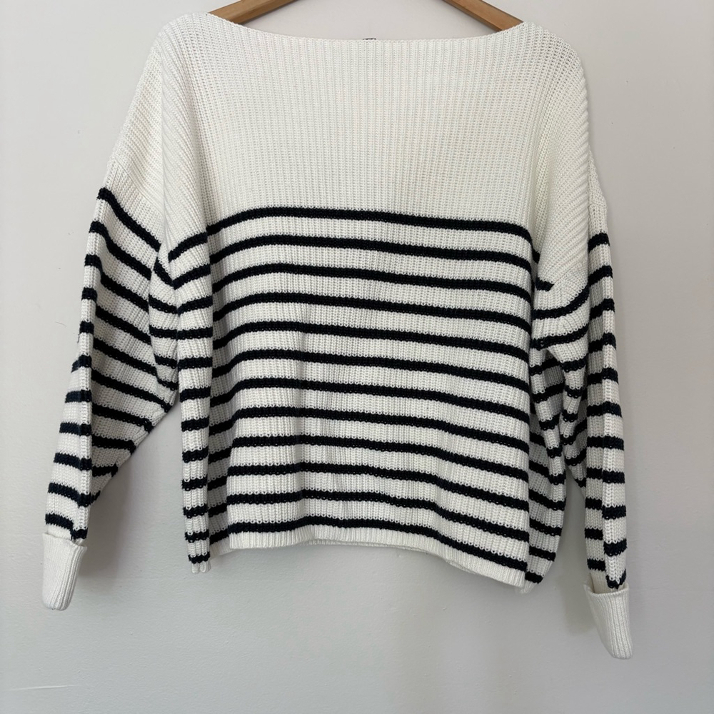 French Connection Boxy knit oversized Striped Sweater 100% cotton Medium white